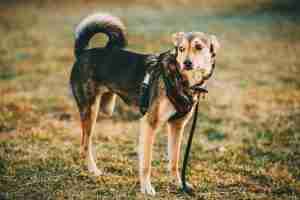 Mixed Breed Medium Size Three Legged Dog Standing At Grass